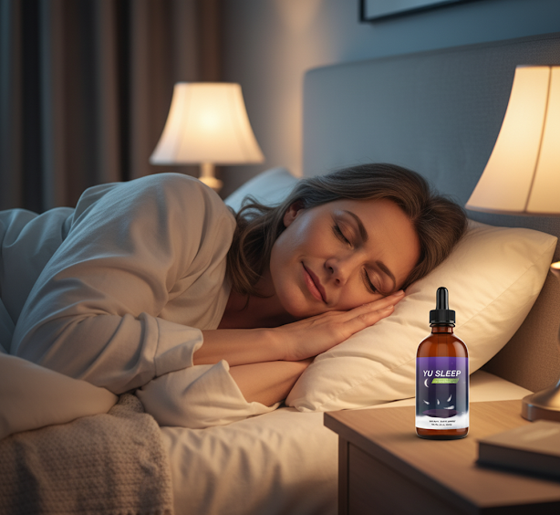 Woman sleeping with Yu Sleep on a bedside table